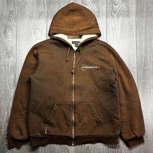 Vintage Quiksilver Sherpa Lined Full Zip Hoodie Brown Mens Small Distressed Surf